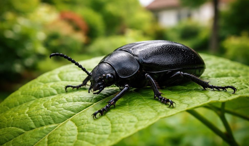 coleoptere-noir-feuille-verte-jardin