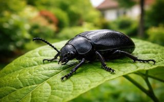 coleoptere-noir-feuille-verte-jardin