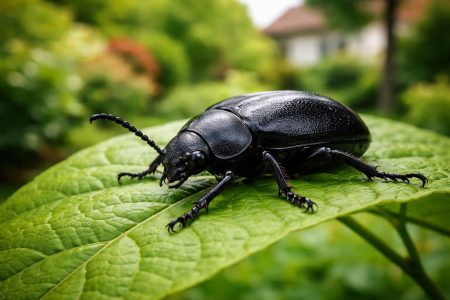 coleoptere-noir-feuille-verte-jardin