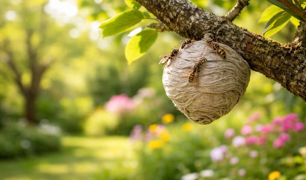 arbre-nid-guepe-jardin-flou