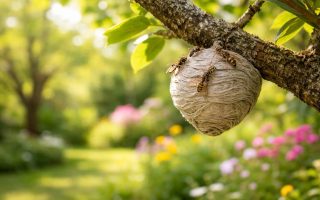 arbre-nid-guepe-jardin-flou