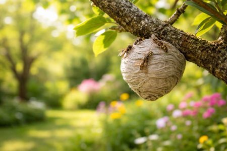 arbre-nid-guepe-jardin-flou