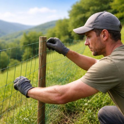 main-installant-grillage-terrain-pente